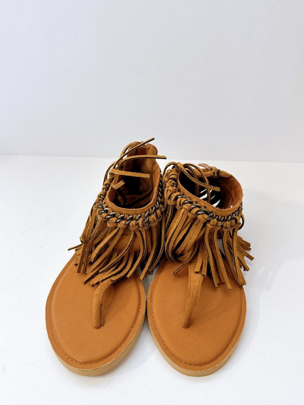 Size 8 YDN Brown Tassel Thong Sandals Women’s Fringe Flat Boho Sandals